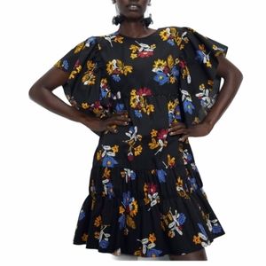 Zara women's floral printed poplin dress